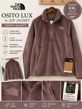 The North Face Osito Lux 1/4 Zip Jacket Women XXL Tawny Quartz NWT Plush Fleece